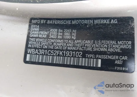 2015 BMW 435I из США, поврежденный, VIN WBA3R1C52FK193102